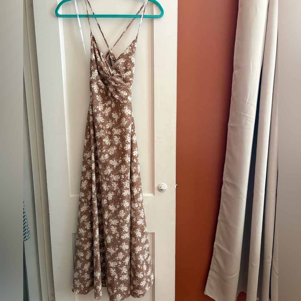 Picturesque Moments Brown Floral Print Strappy Maxi Dress from Lulus